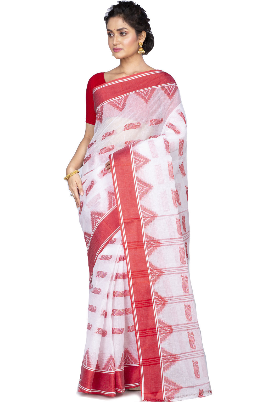 Red Pure Cotton Archana Tant Saree (171)